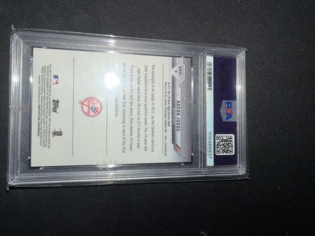 2017 Bowman Aaron Judge Rookie Card #9 GEM MT 10 - photo 2