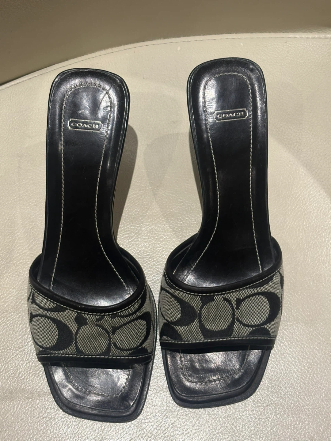 COACH Signature Canvas Slide Sandals Mules Black size 51/2B