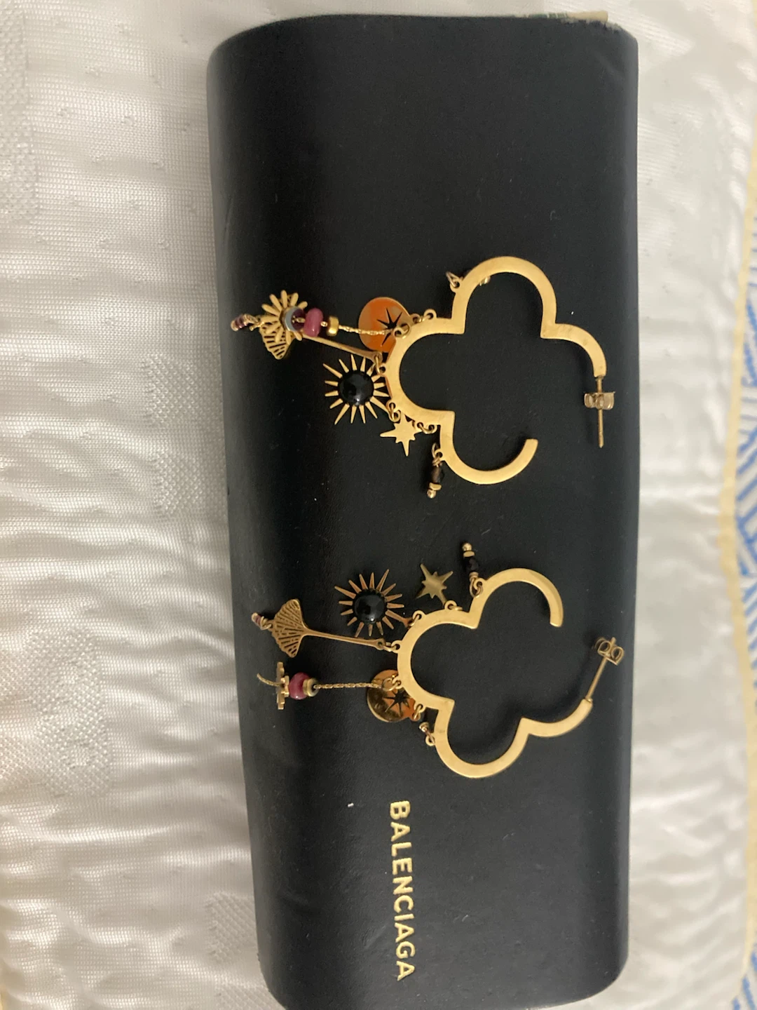 Gold Clover Hoop Earrings with Charms