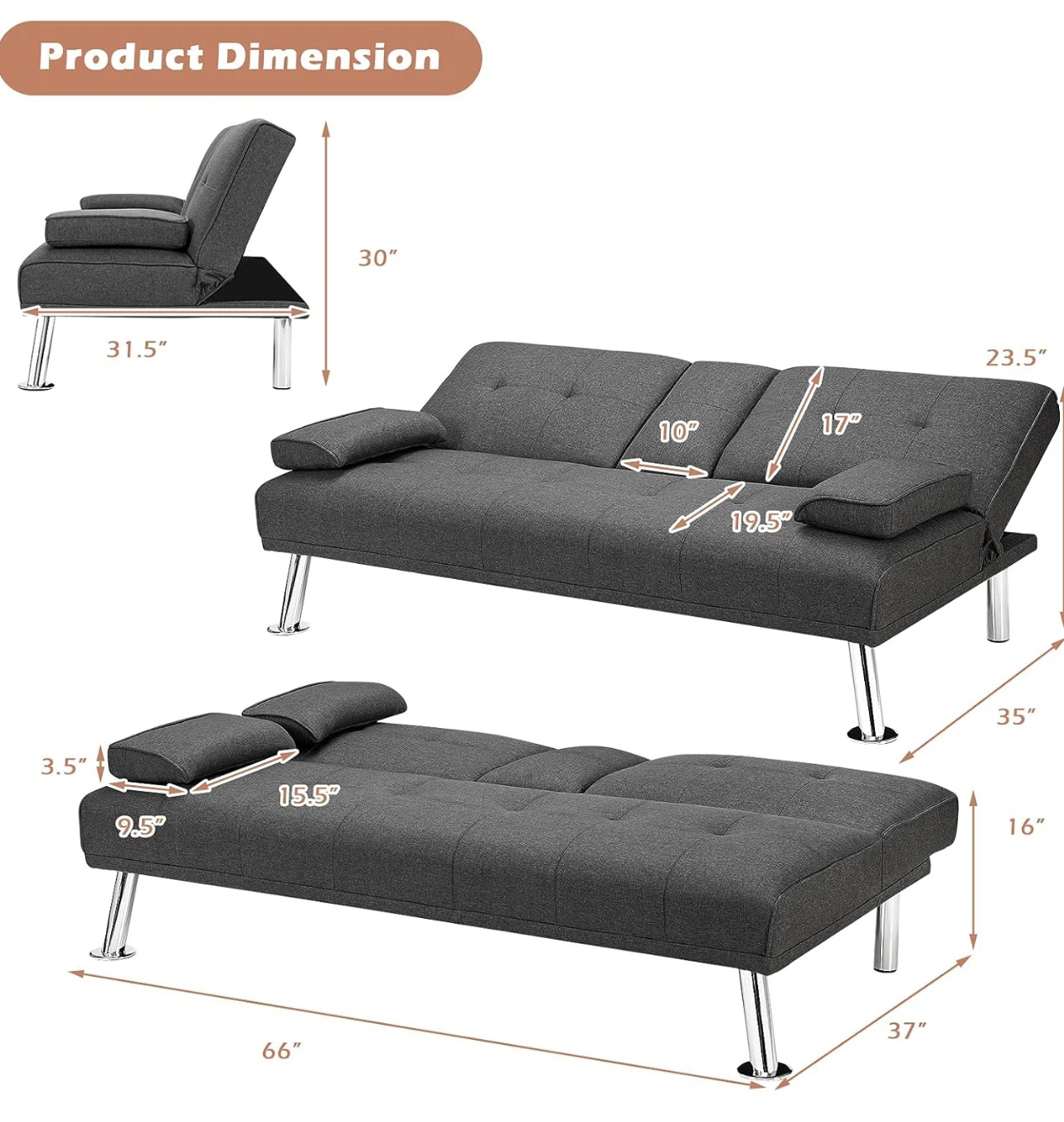 Upholstered Futon Sofa Bed - photo 3
