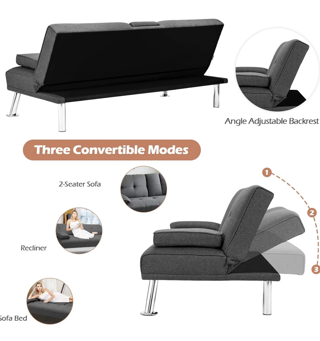 Upholstered Futon Sofa Bed - photo 4