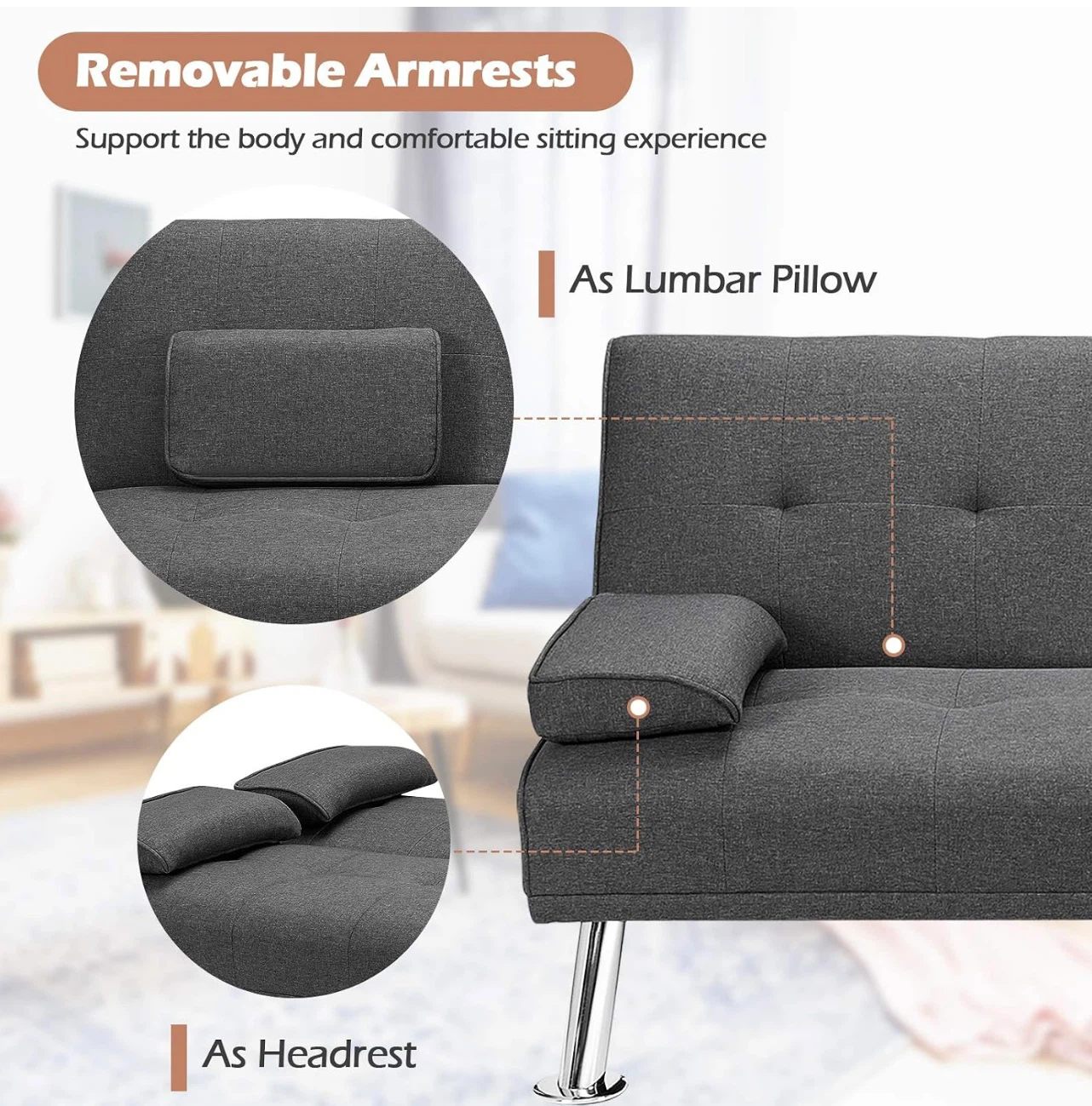 Upholstered Futon Sofa Bed - photo 5