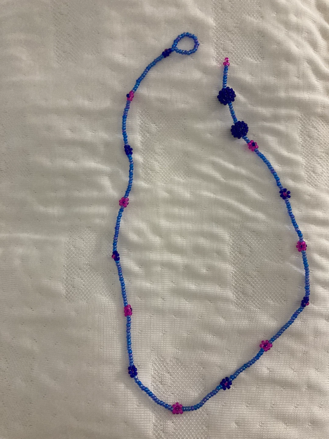 Beaded Blue and Pink Flowers Choker