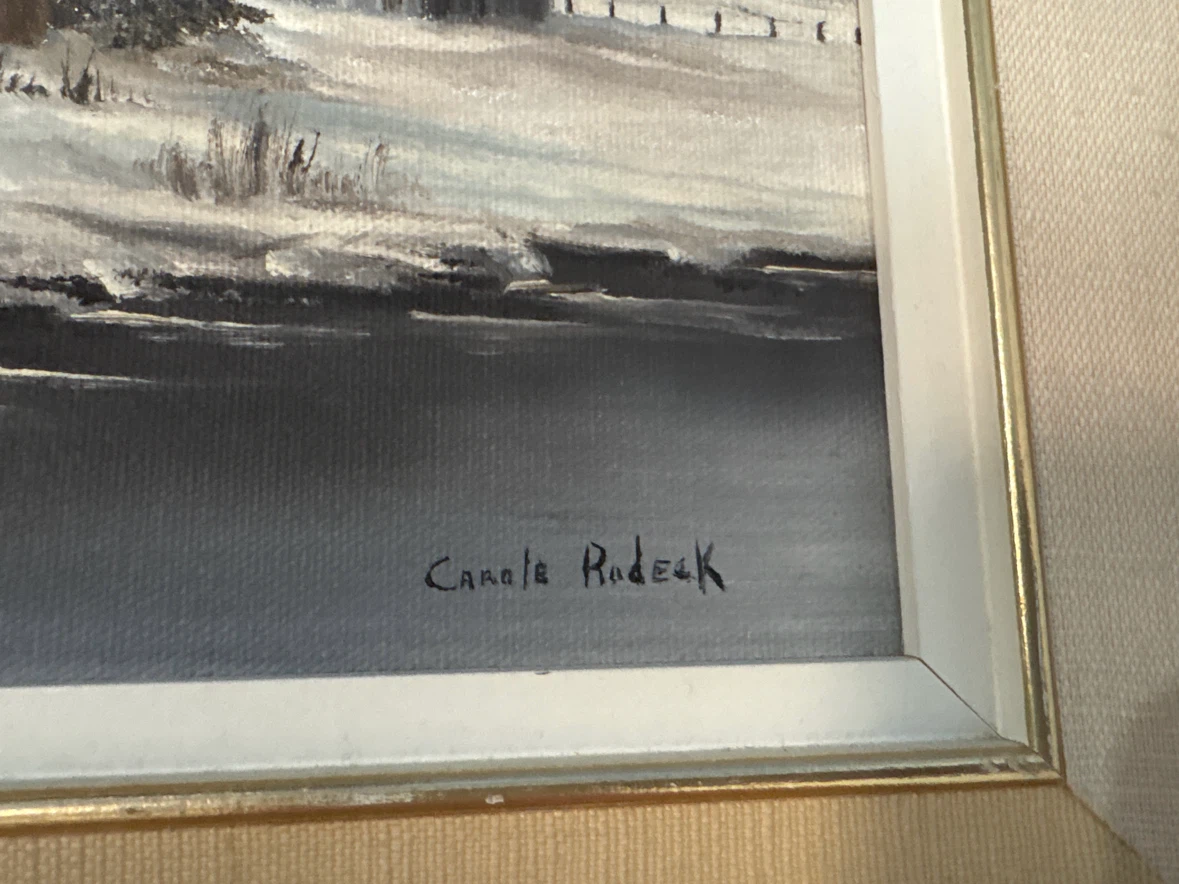 Original Carole Rodeck Signed Quebec Oil Painting w/ Bio Label - photo 2