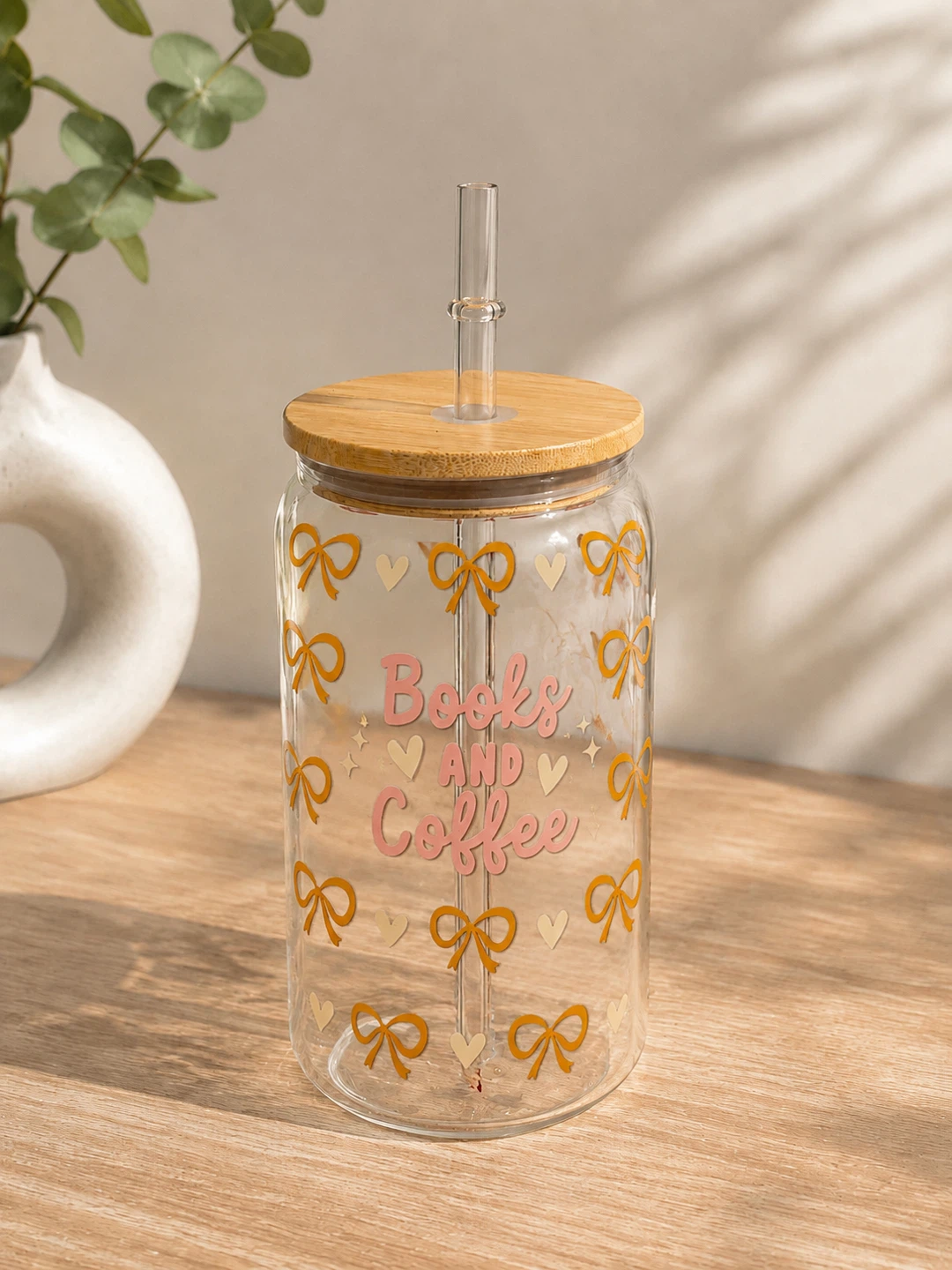 Glass Tumbler with Bamboo Lid and Straw