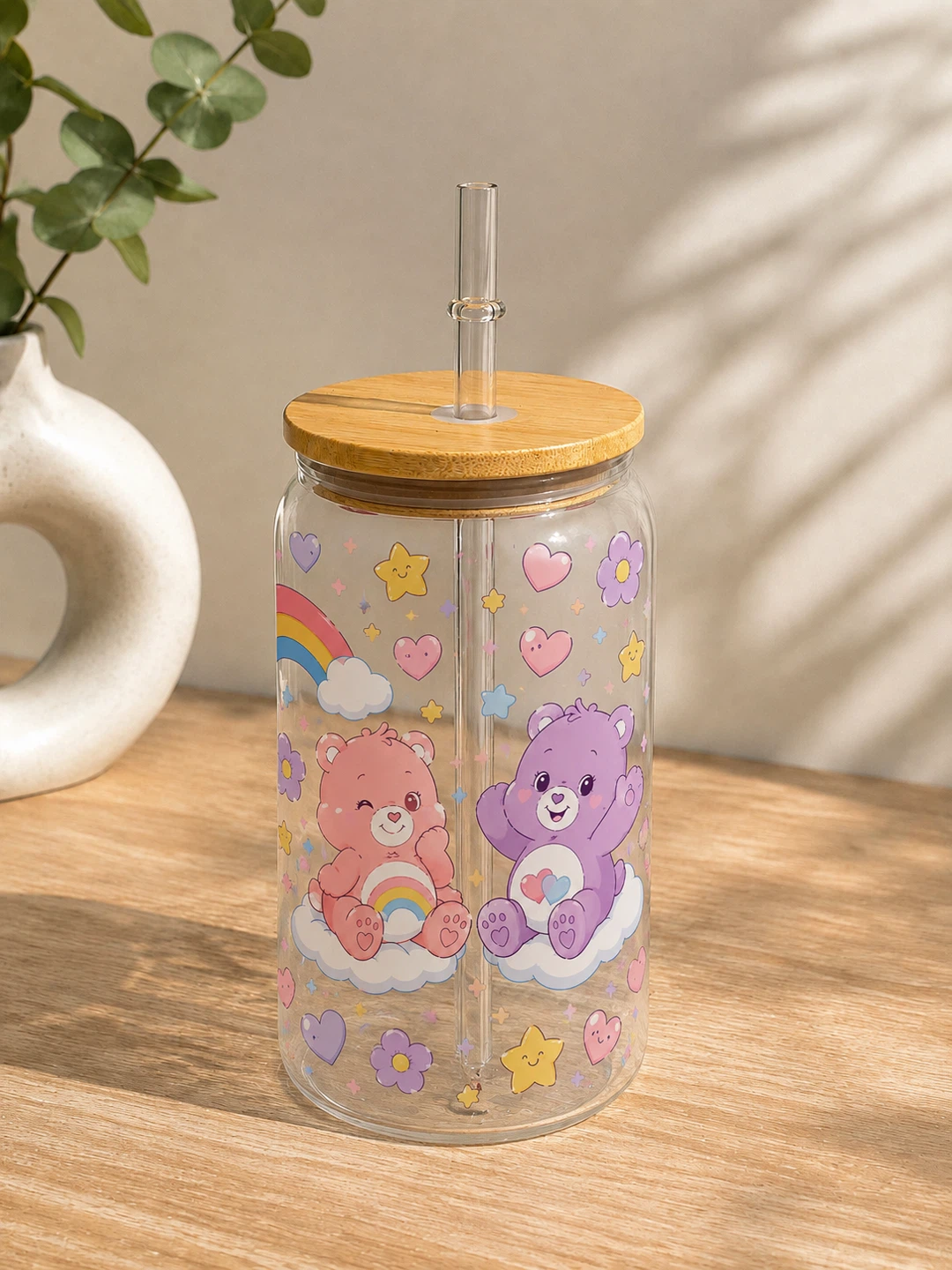 Care Bears Glass Tumbler with Bamboo Lid and Straw