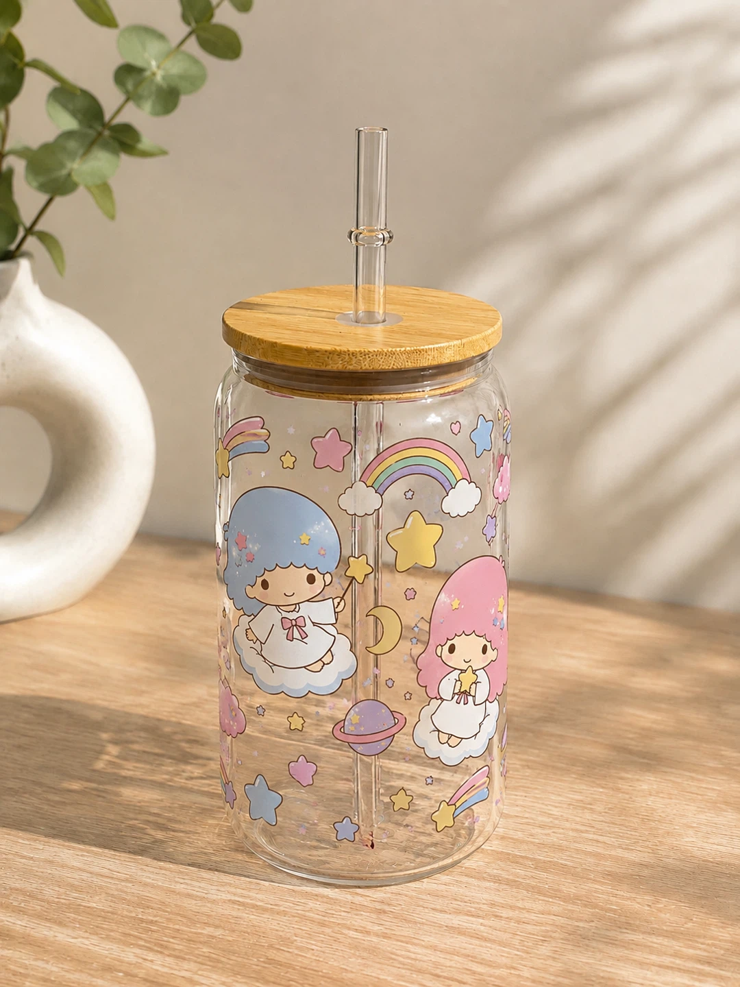 Sanrio Glass Tumbler with Lid and Straw