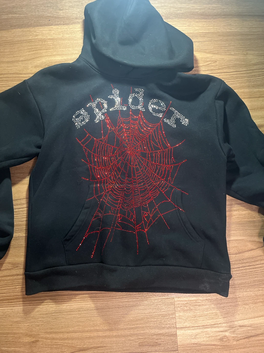 Sp5der Black Rhinestone Web Hoodie Small - photo 2