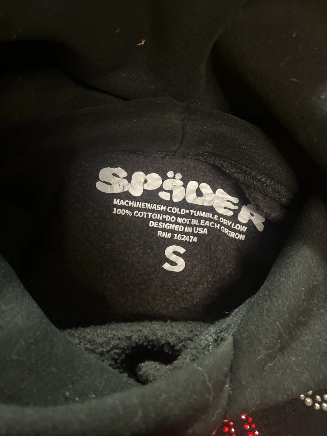 Sp5der Black Rhinestone Web Hoodie Small - photo 4