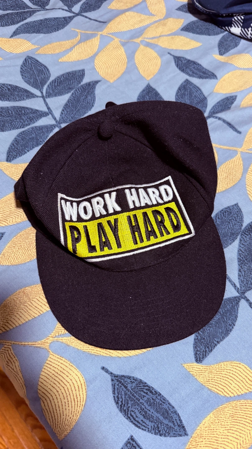 Black Snapback Hat with "Work Hard Play Hard" Patch
