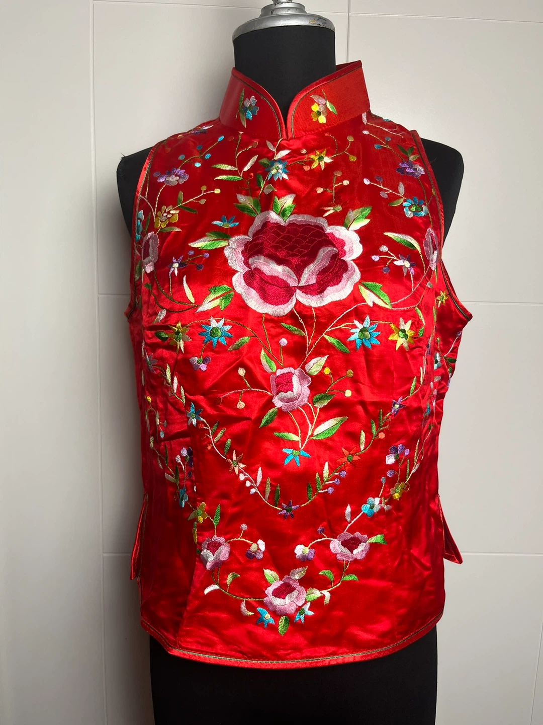 Red Embroidered Sleeveless Top