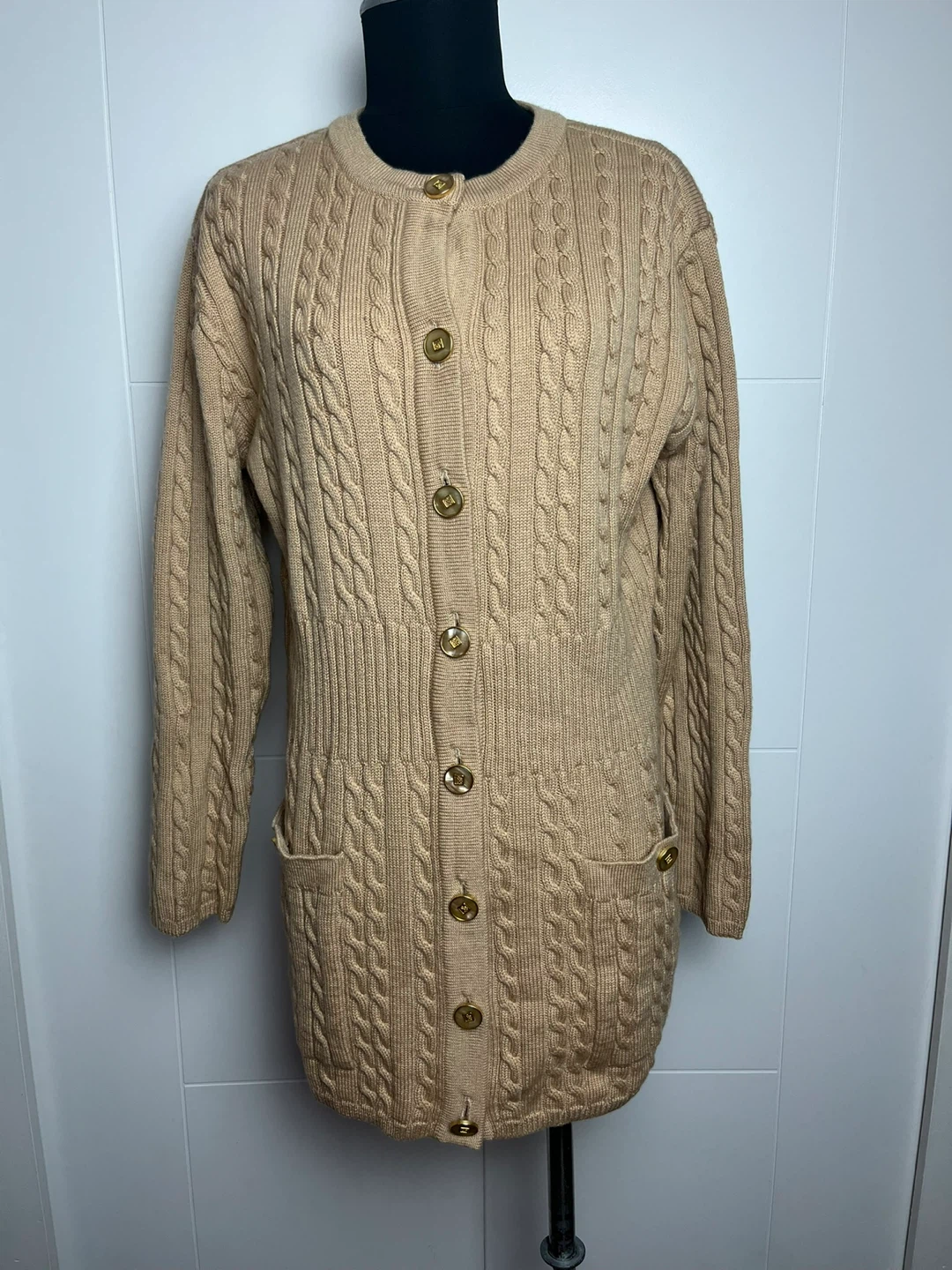 Basler Pure New Wool Cable Knit Cardigan - Tan
