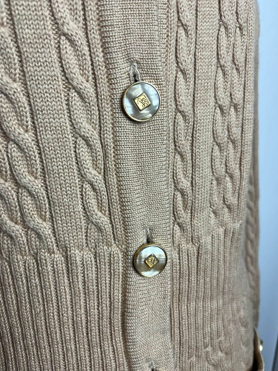 Basler Pure New Wool Cable Knit Cardigan - Tan - photo 3