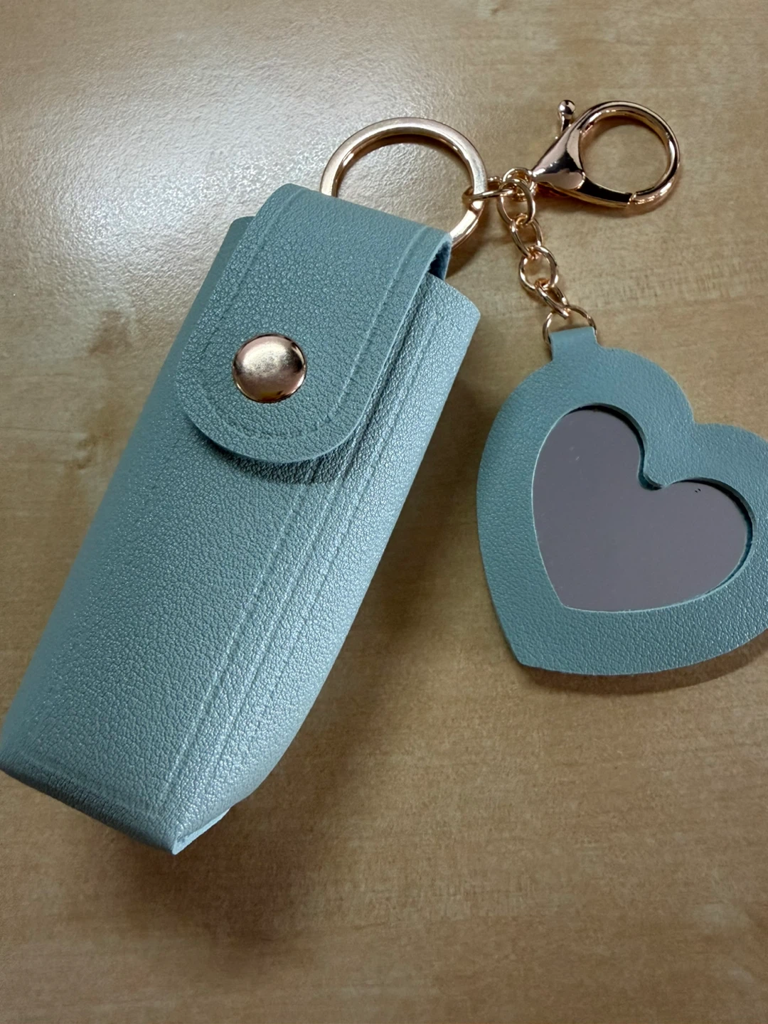 Brand new Green Lipstick Holder Keychain with Heart Mirror - photo 2