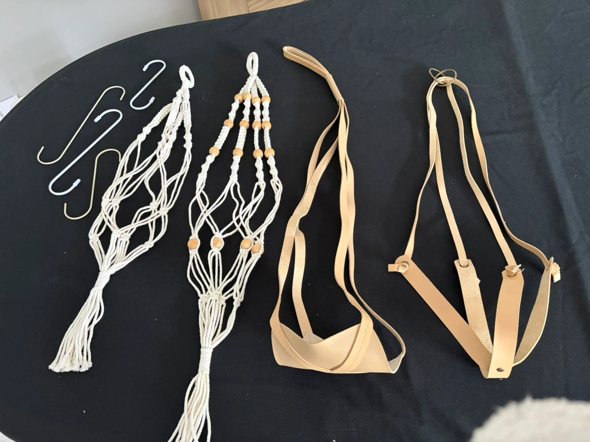 Macrame Plant Hangers & Leather Hangers with Hooks