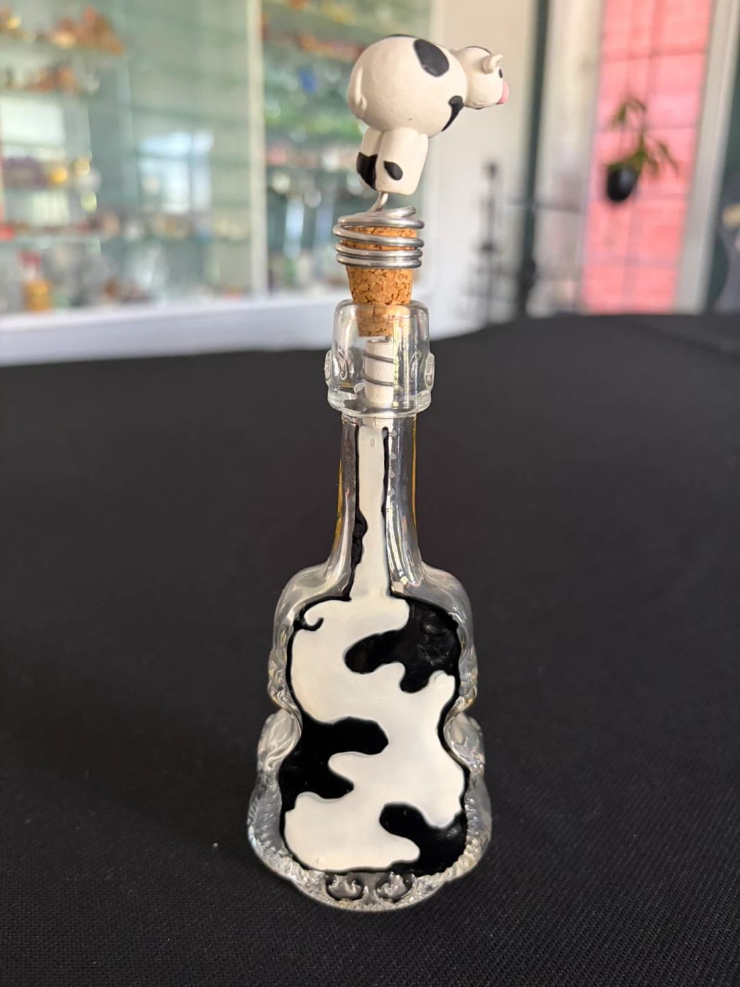 Handmade one of a kind Glass cello Bottle with Cow Topper - photo 2