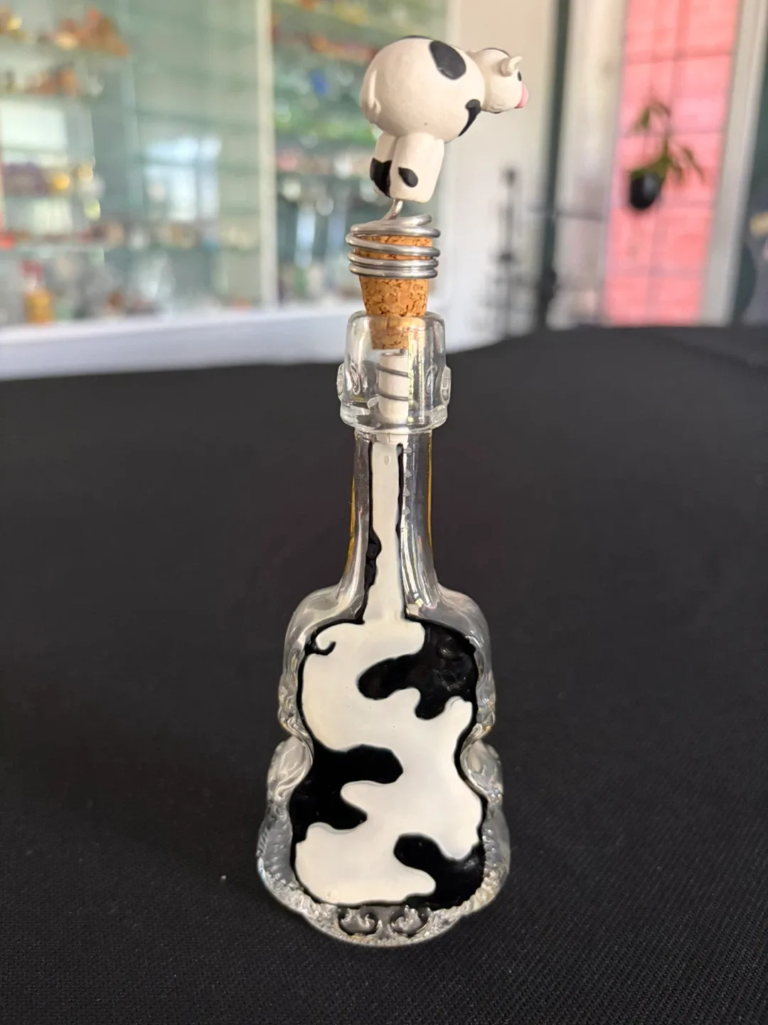 Handmade one of a kind Glass cello Bottle with Cow Topper - photo 2