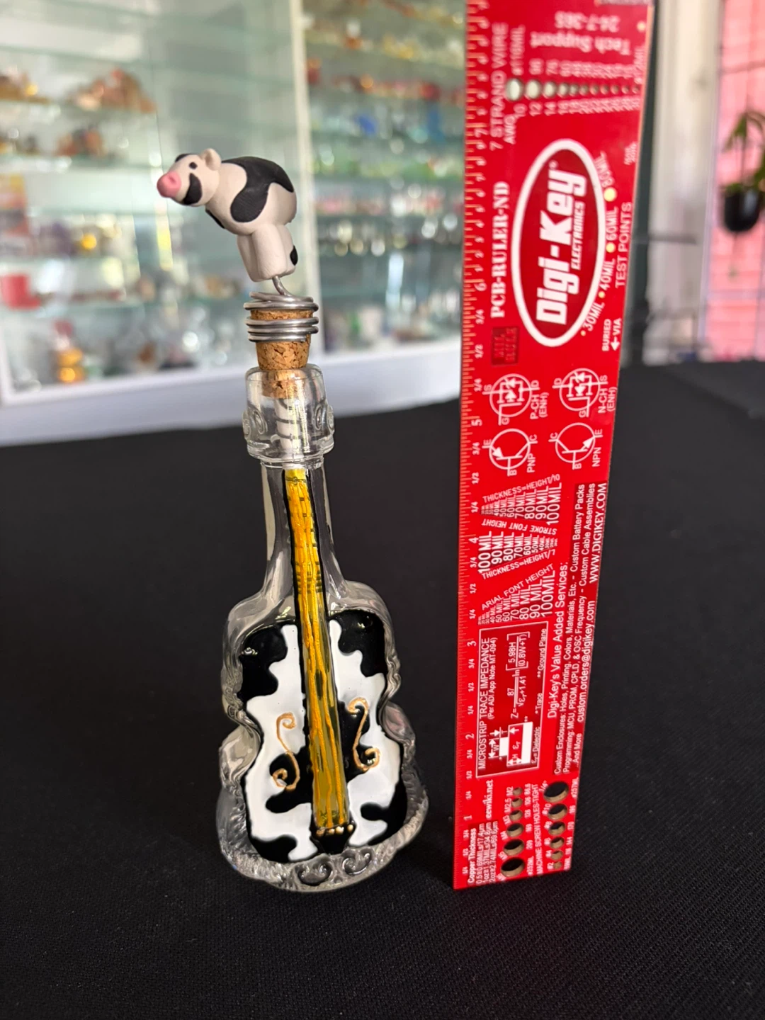 Handmade one of a kind Glass cello Bottle with Cow Topper - photo 4