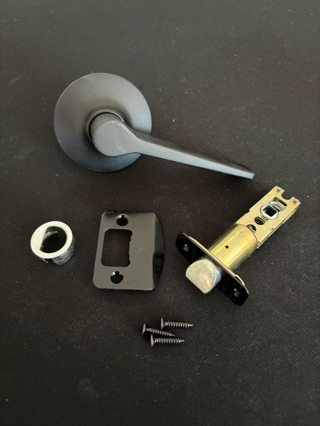 Black Lever Door Handle Set with Latch Mechanism