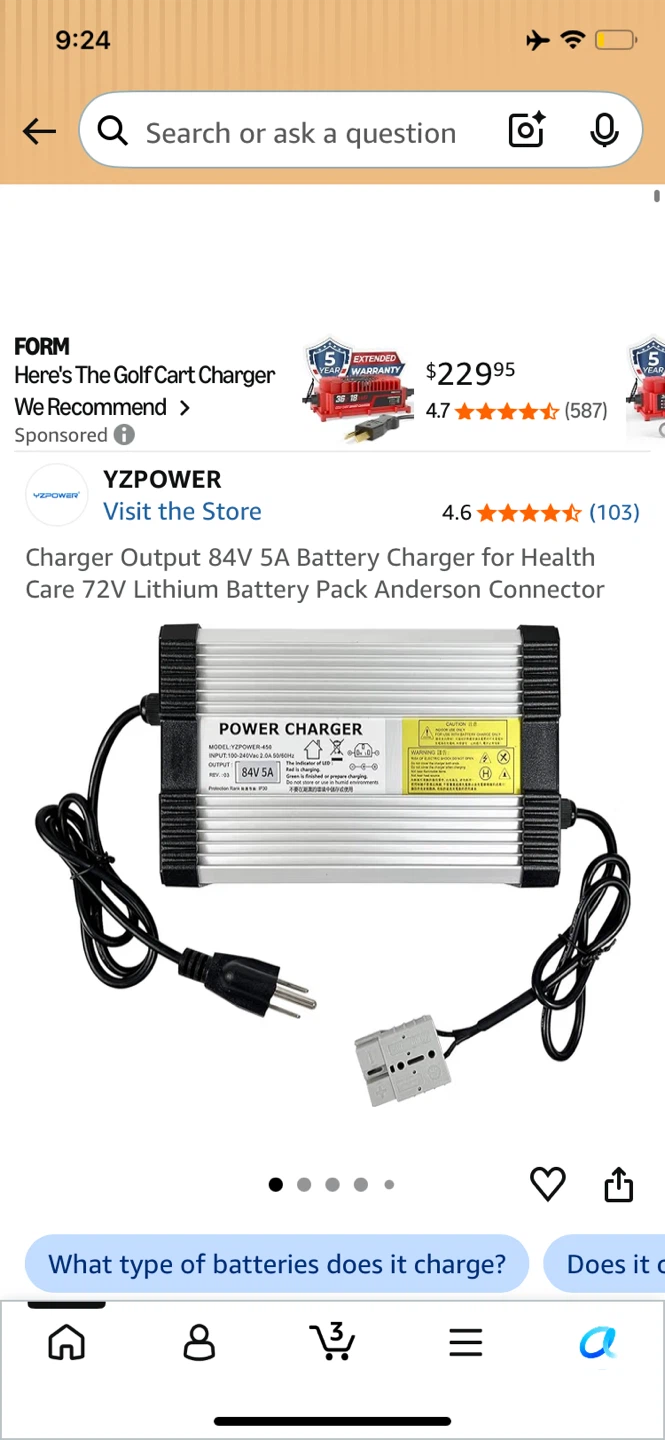 New YZPOWER 84V 5A Lithium Battery Charger