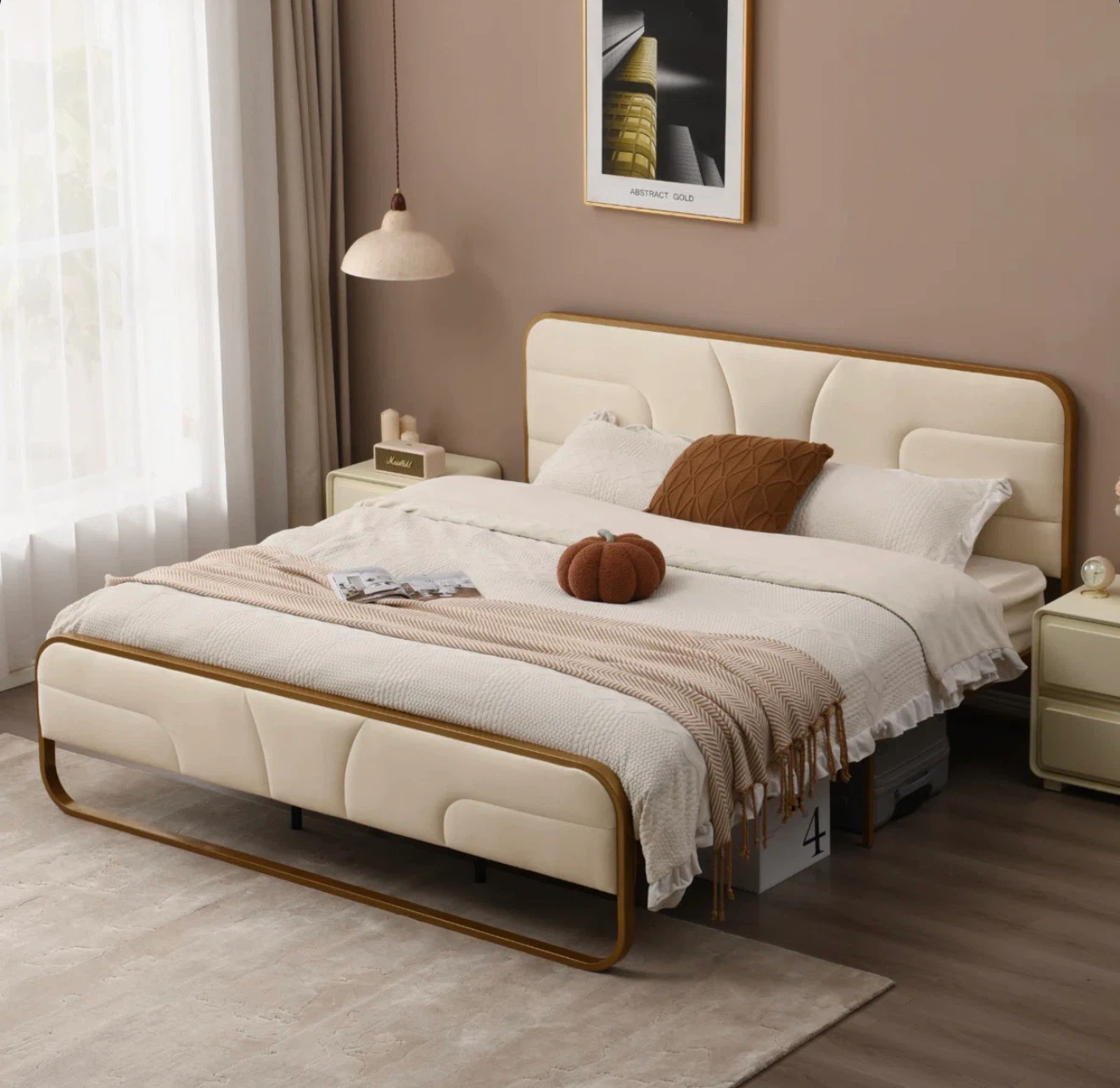 Cream Velvet Upholstered Bed Frame