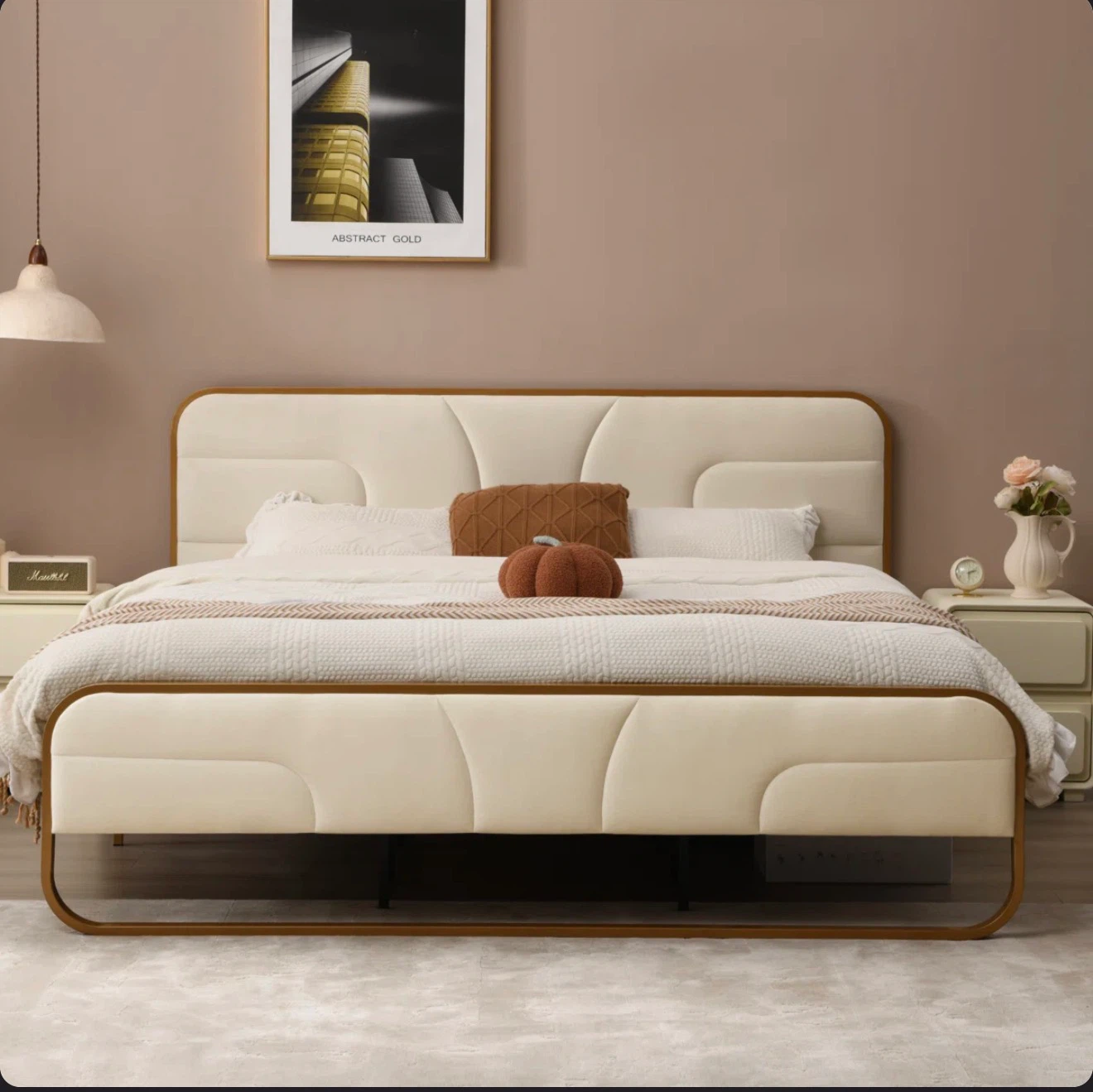 Cream Velvet Upholstered Bed Frame - photo 2