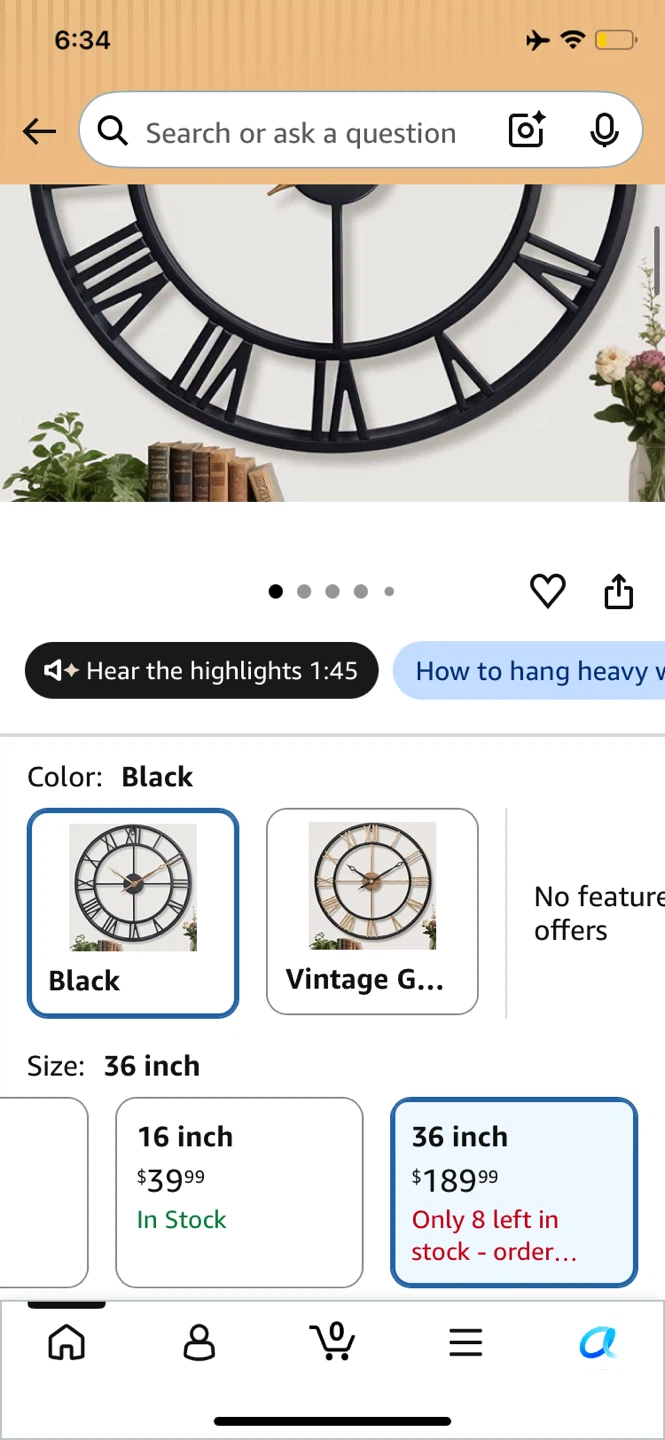 BBALOVREDE 36 Inch Black Metal Wall Clock - photo 2