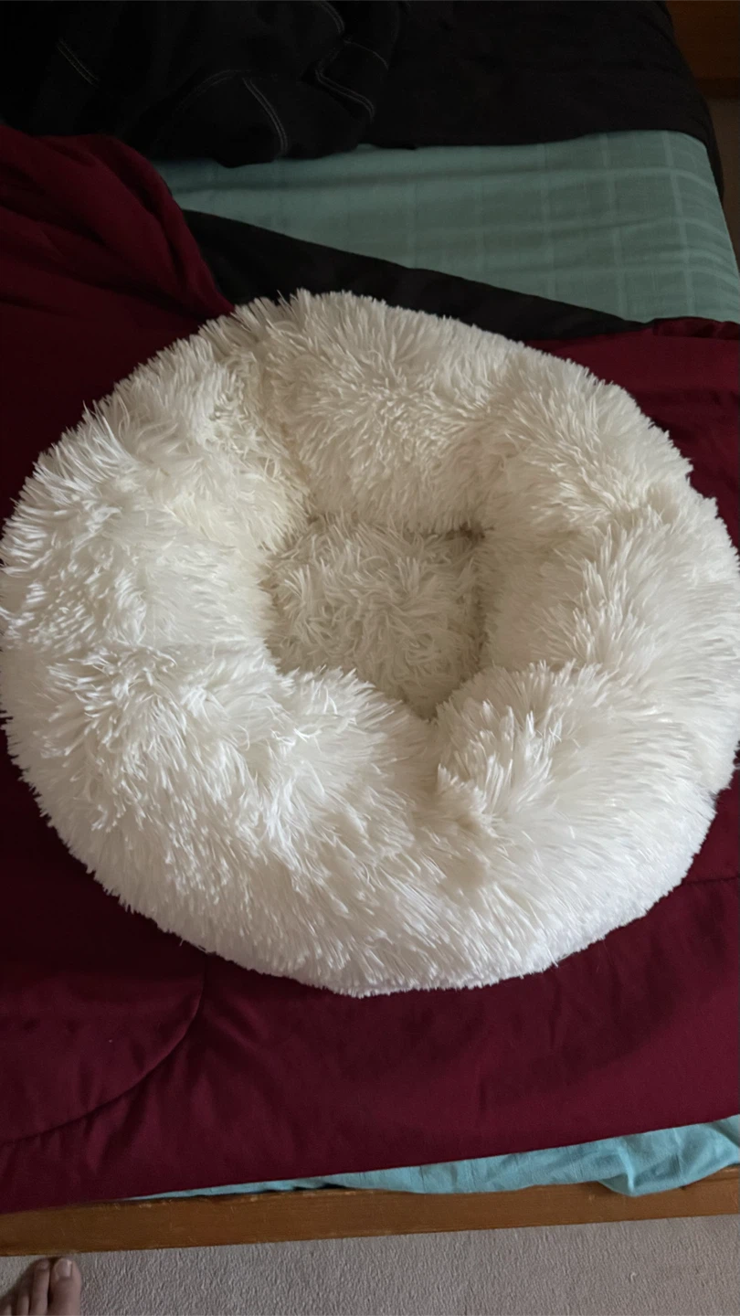 White fluffy pet bed