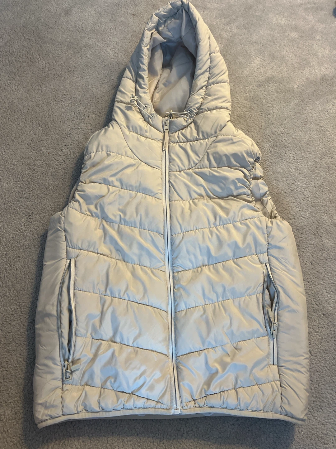 Cream Puffer Vest with Hood