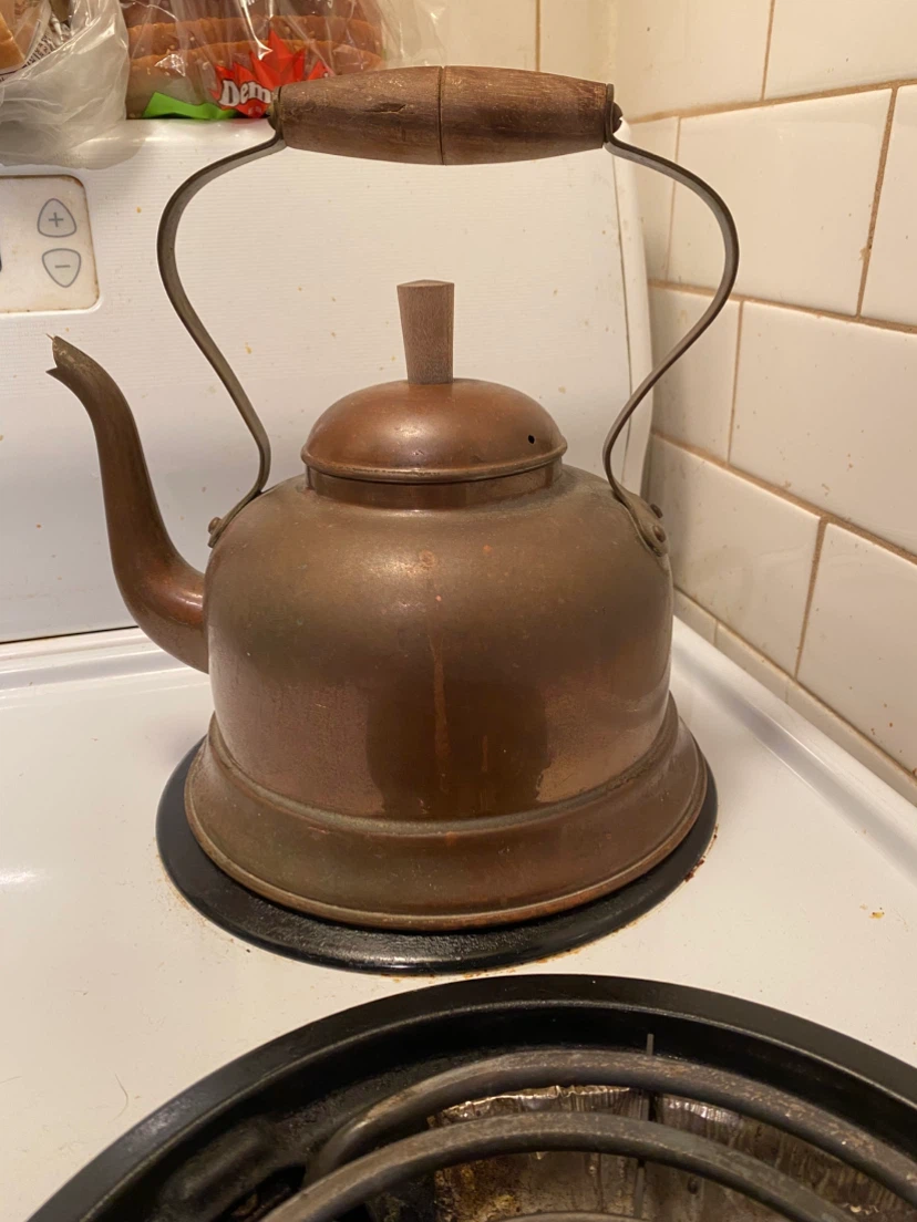 Vintage Copper Kettle with Wooden Handle