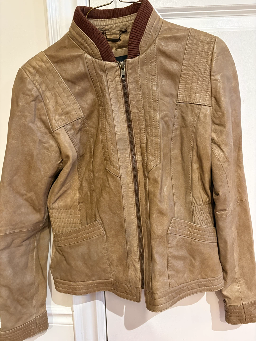 Genuine Leather Bomber Jacket - size xsmall
