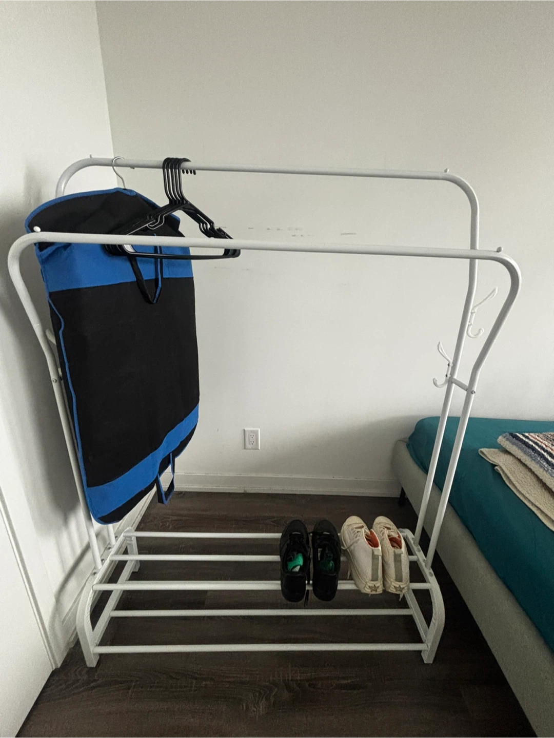 White Metal Garment Rack with Shoe Shelf