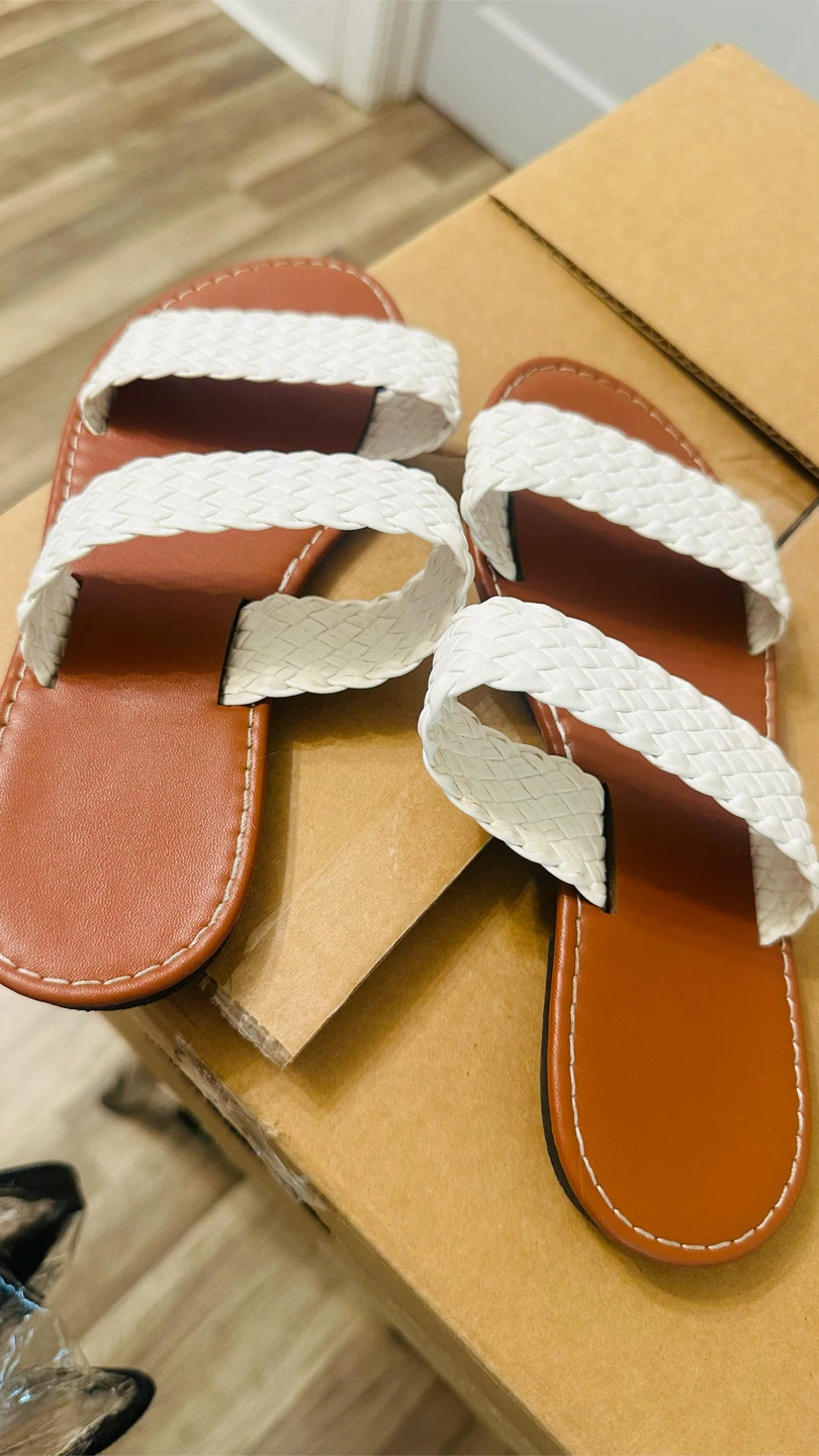 White Woven Double Strap Slide Sandals Size 36