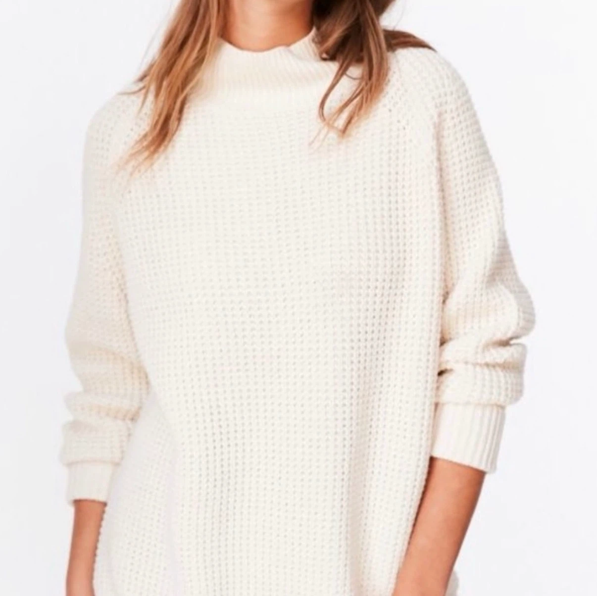 Cream Waffle Knit Mock Neck Sweater