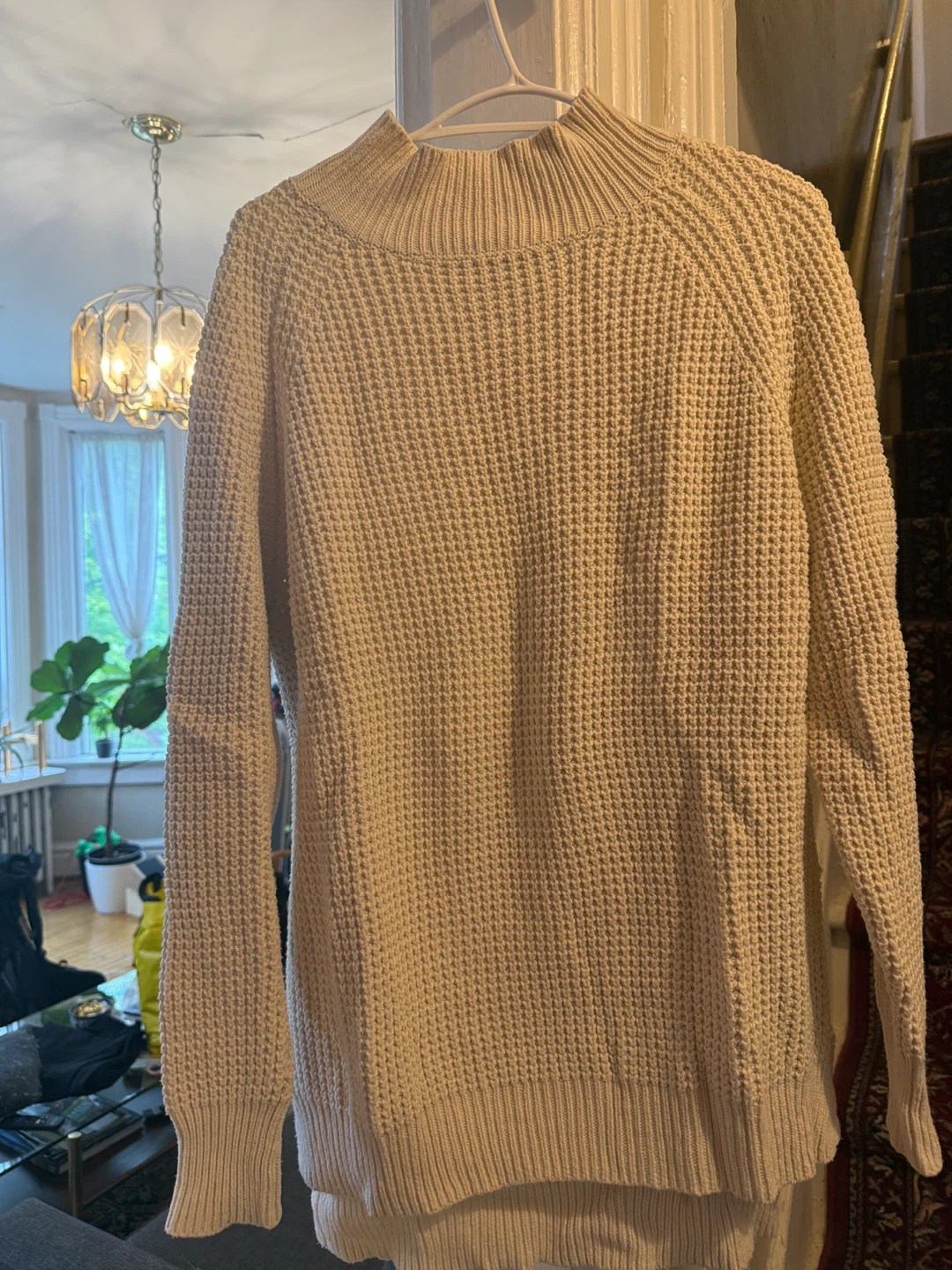 Cream Waffle Knit Mock Neck Sweater - photo 2