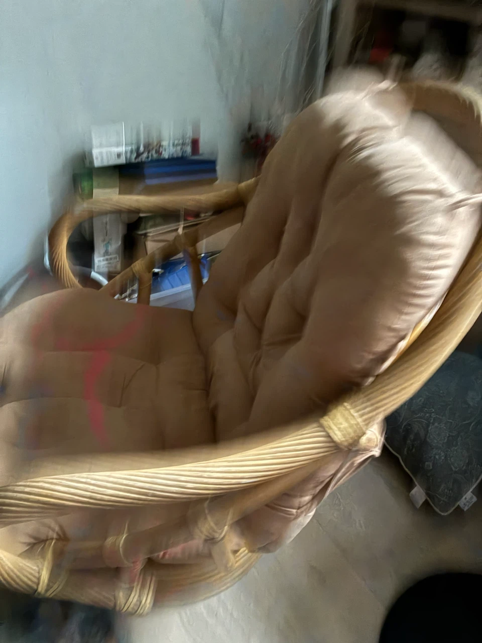 Rattan swivel rocker chair with tan cushion - photo 3