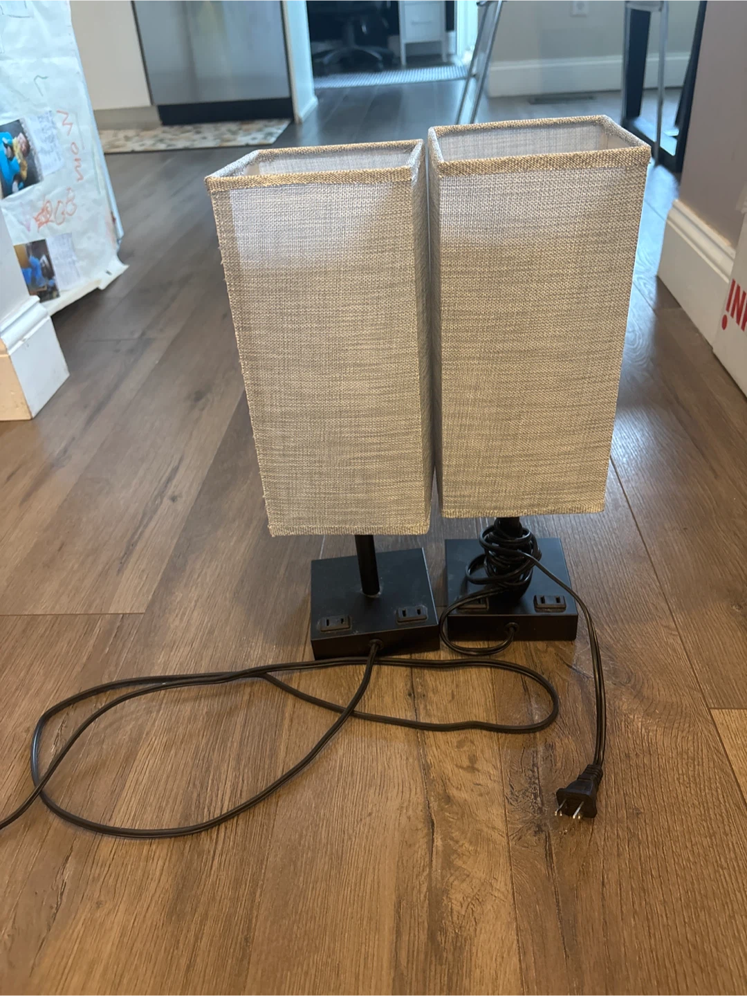 Pair of Modern Table Lamps with Built-in Outlets