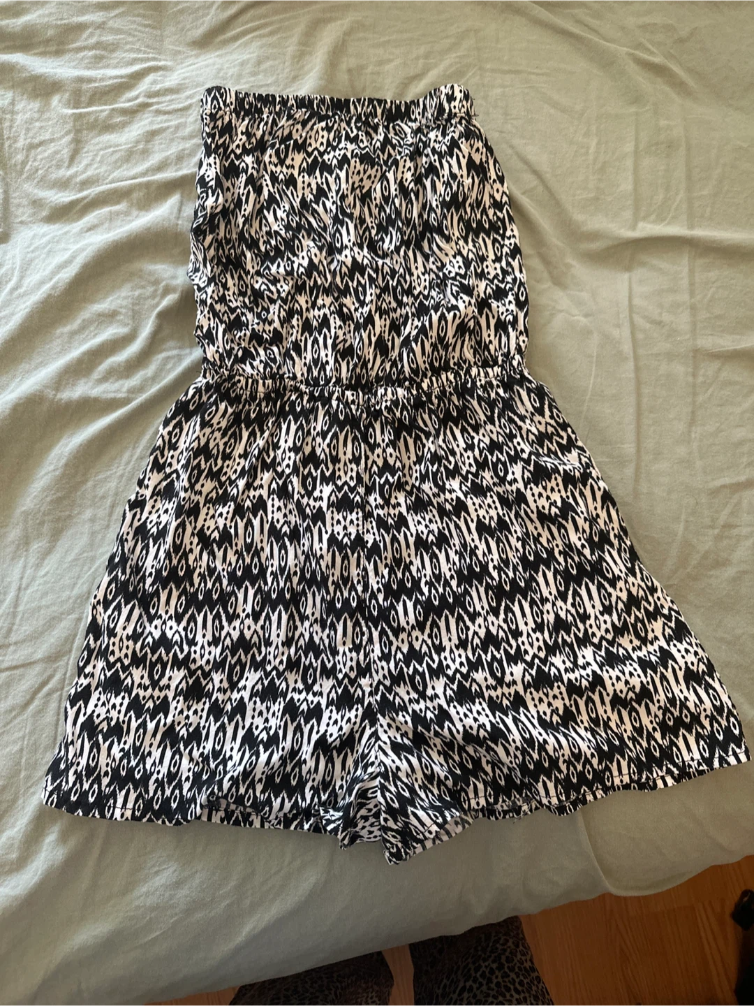 Strapless Black and White Pattern Romper