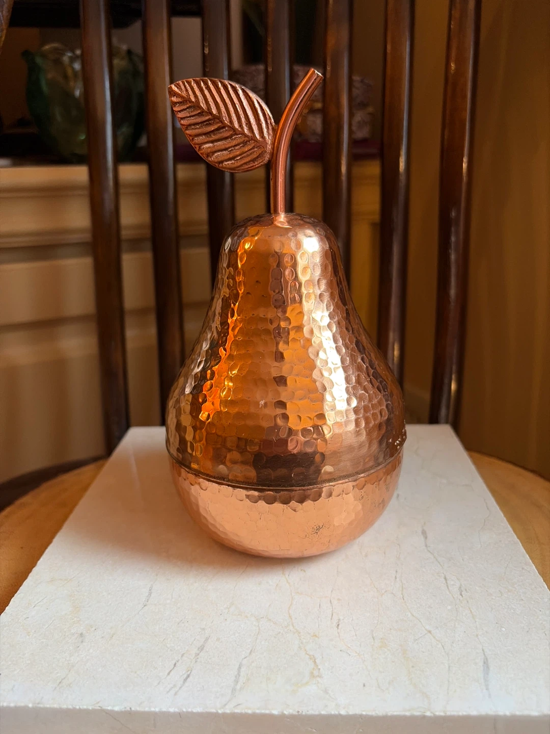 Hammered Copper Pear Trinket Box