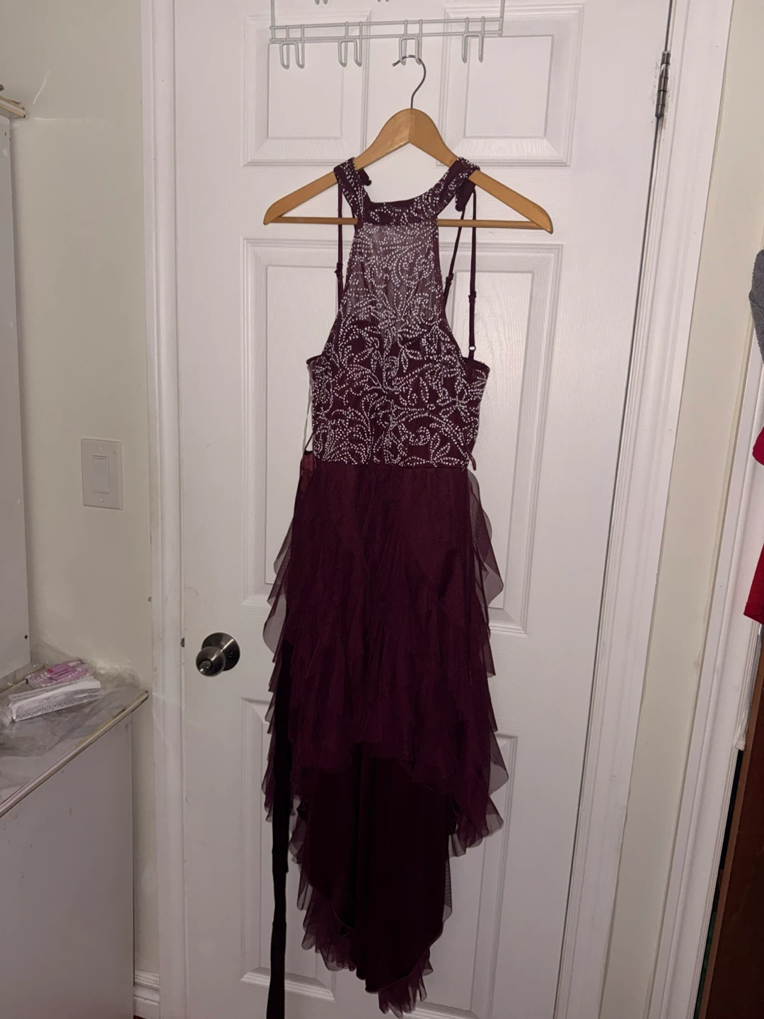 Burgundy Beaded High-Low Tulle Dress - photo 2