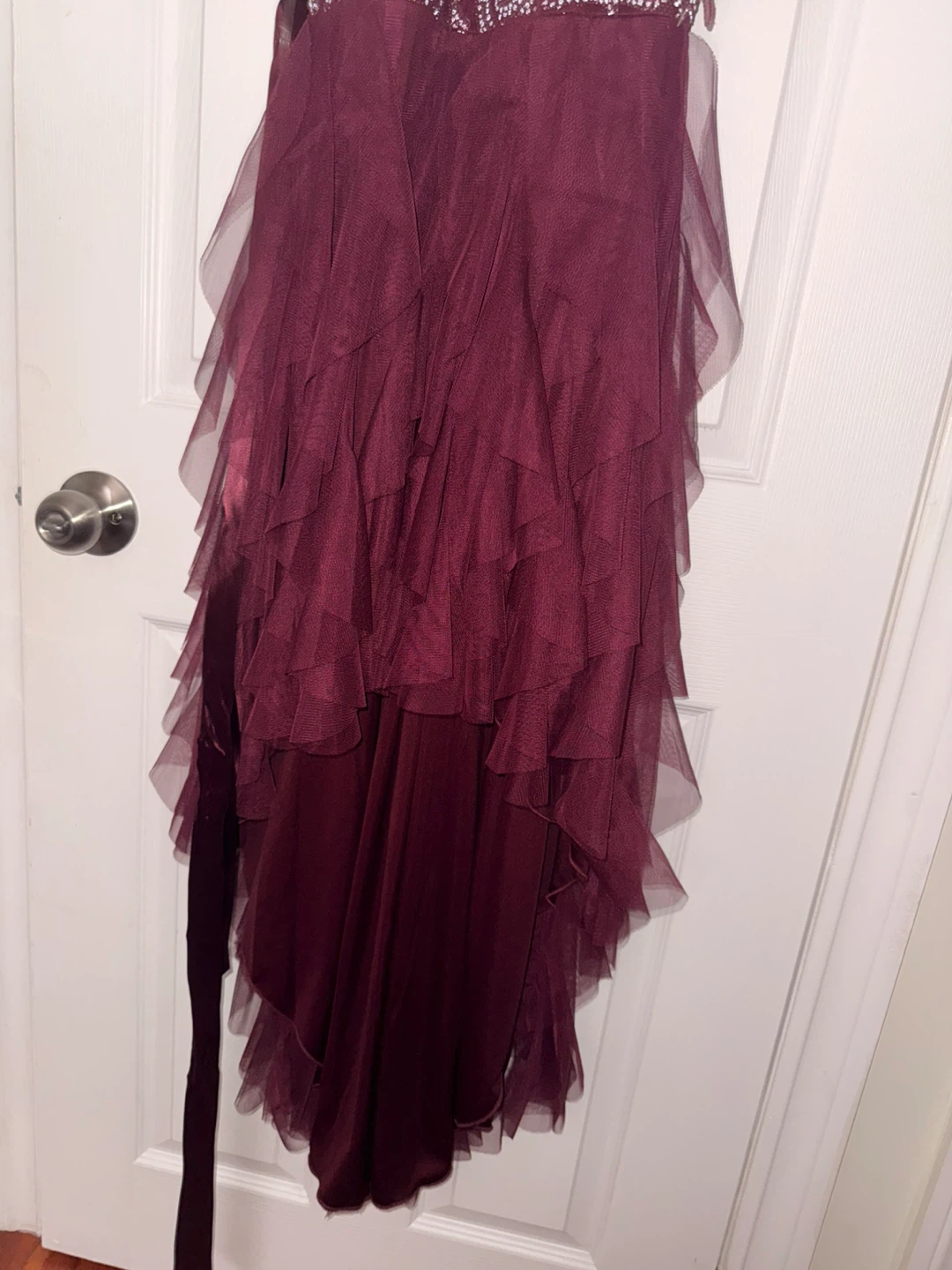 Burgundy Beaded High-Low Tulle Dress - photo 3