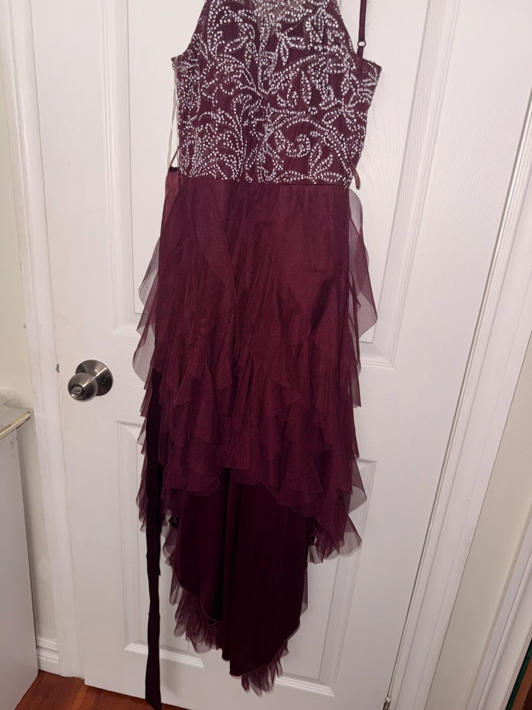 Burgundy Beaded High-Low Tulle Dress - photo 4