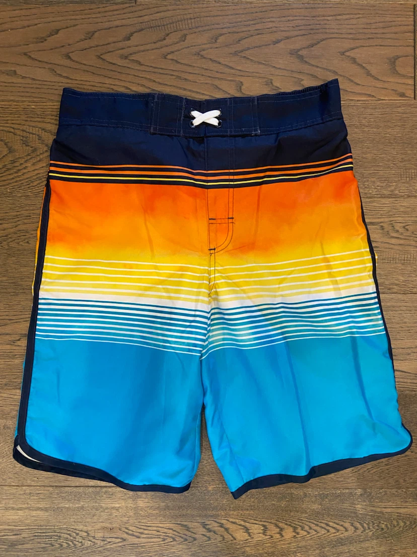 EUC: Boys Sunset Gradient Striped Board Shorts 14-16 yrs