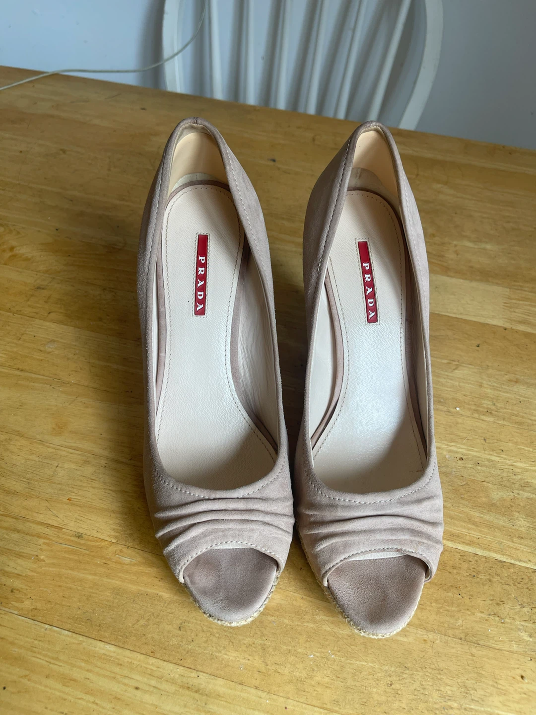 Prada Peep Toe Wedge Espadrille Heels
