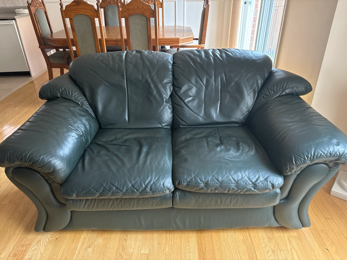 2 Dark Green Leather Loveseat