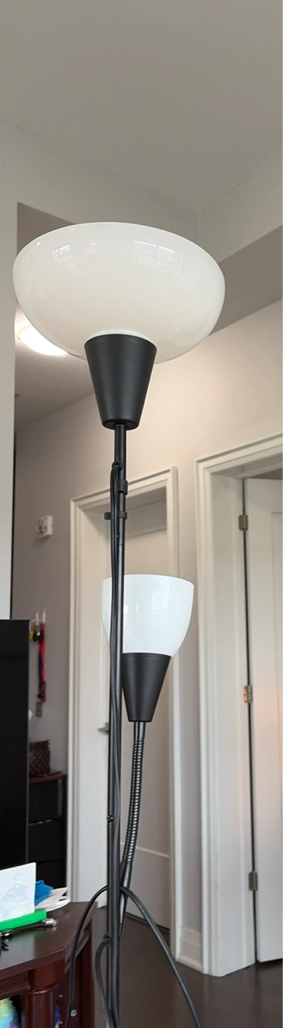 IKEA Black Floor Lamp with Dual White Shades