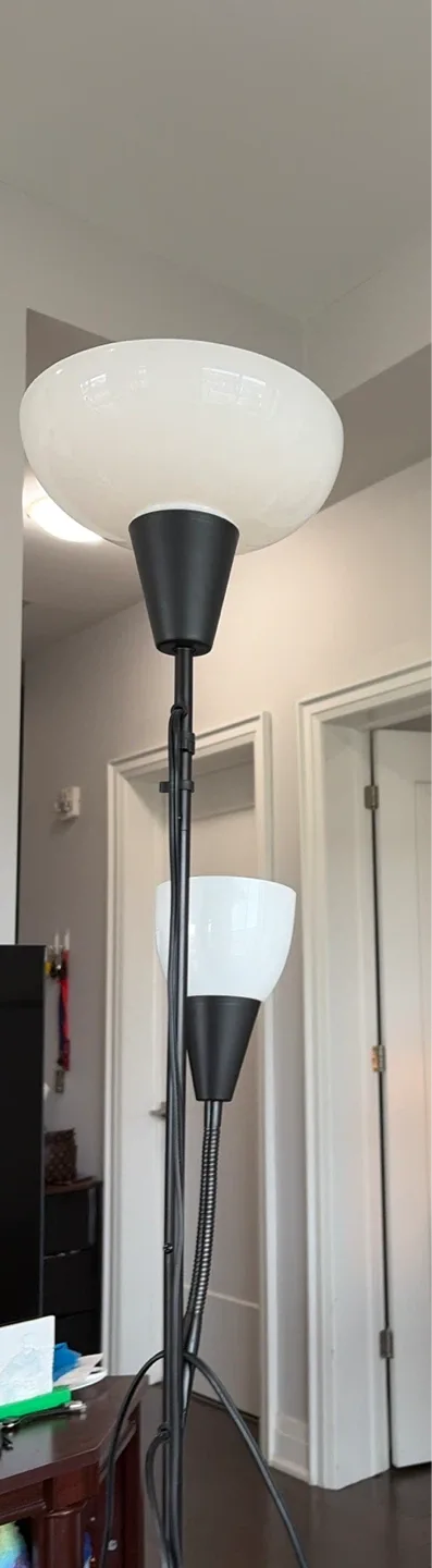 IKEA Black Floor Lamp with Dual White Shades