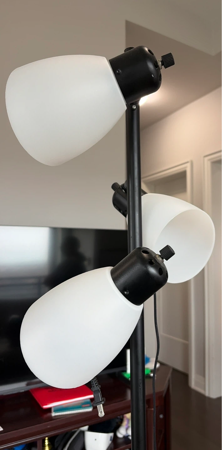 IKEA Black multi head floor lamp with white shades