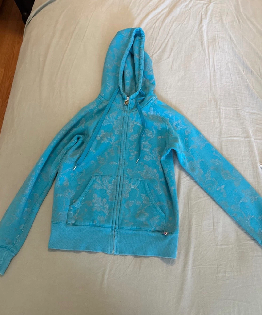 Blue Floral Zip-Up Hoodie
