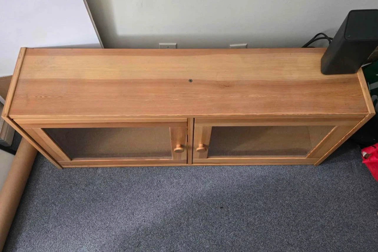 Wood media cabinet with glass doors - photo 2